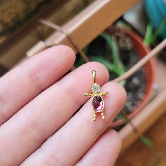 Vintage Pink Purple Birthstone Boy Crystal Charm Pendant - Picture 2 of 8